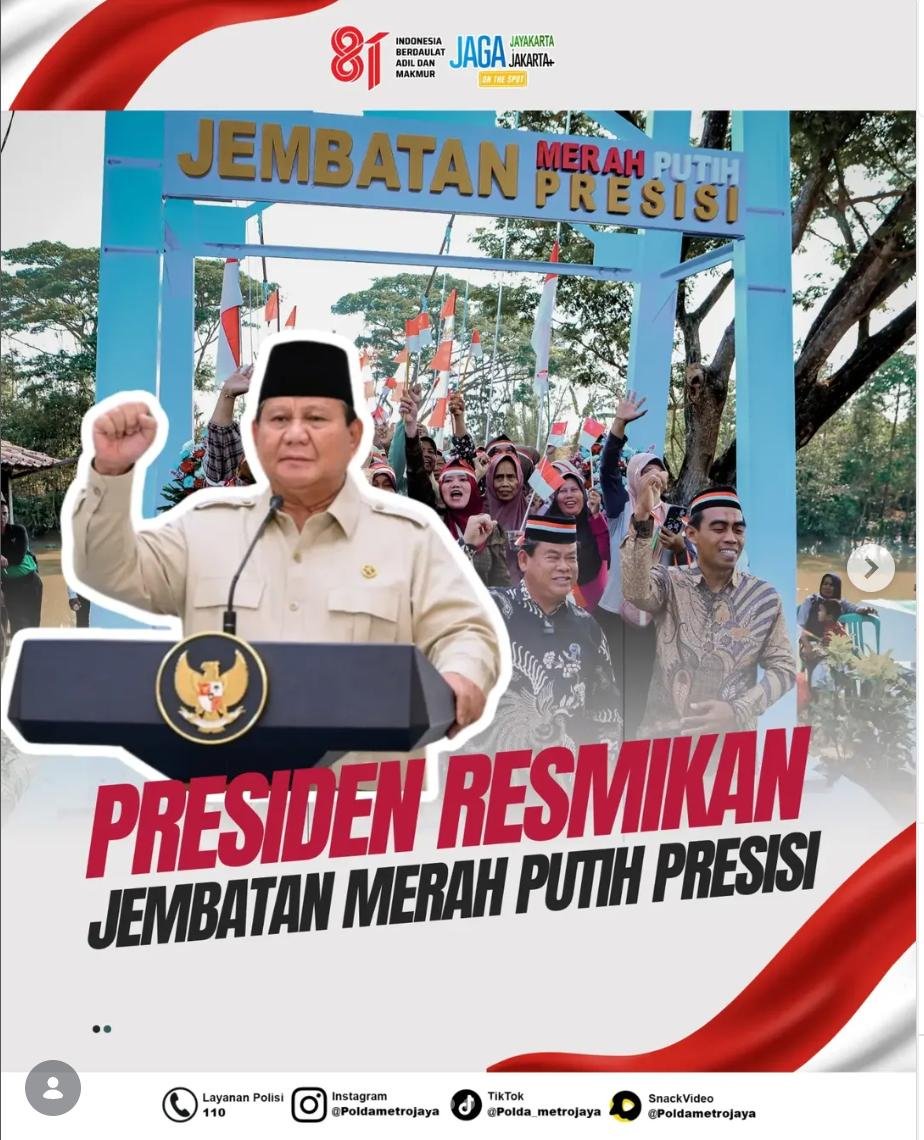 Presiden Resmikan Jembatan Merah Putih Presisi, Jadi Penghubung Baru Warga di Wilayah Polres Metro Bekasi